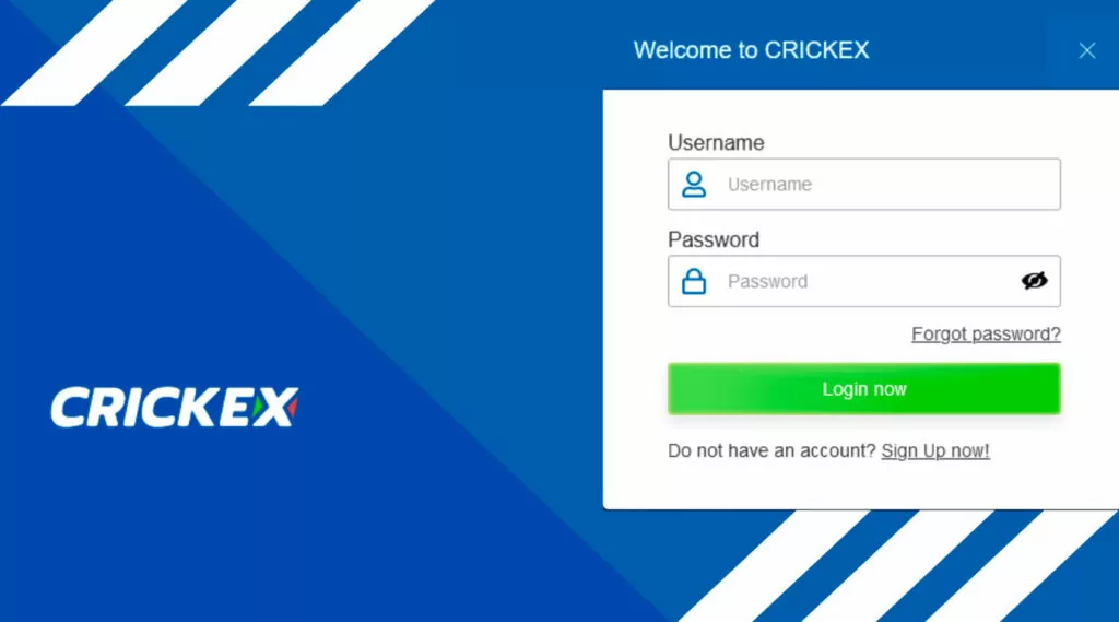 To log in to Crickex, you need to enter a login and password