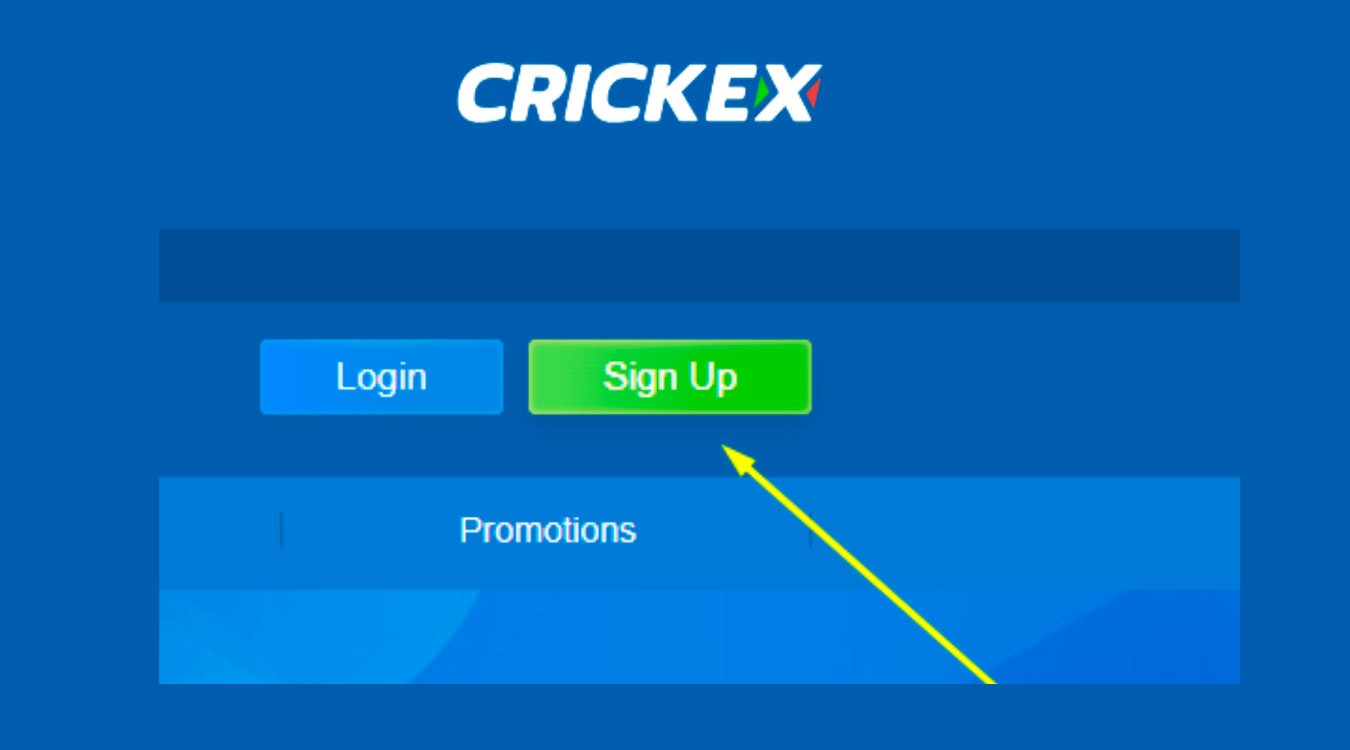Go to the Crickex website and click "Sign Up"